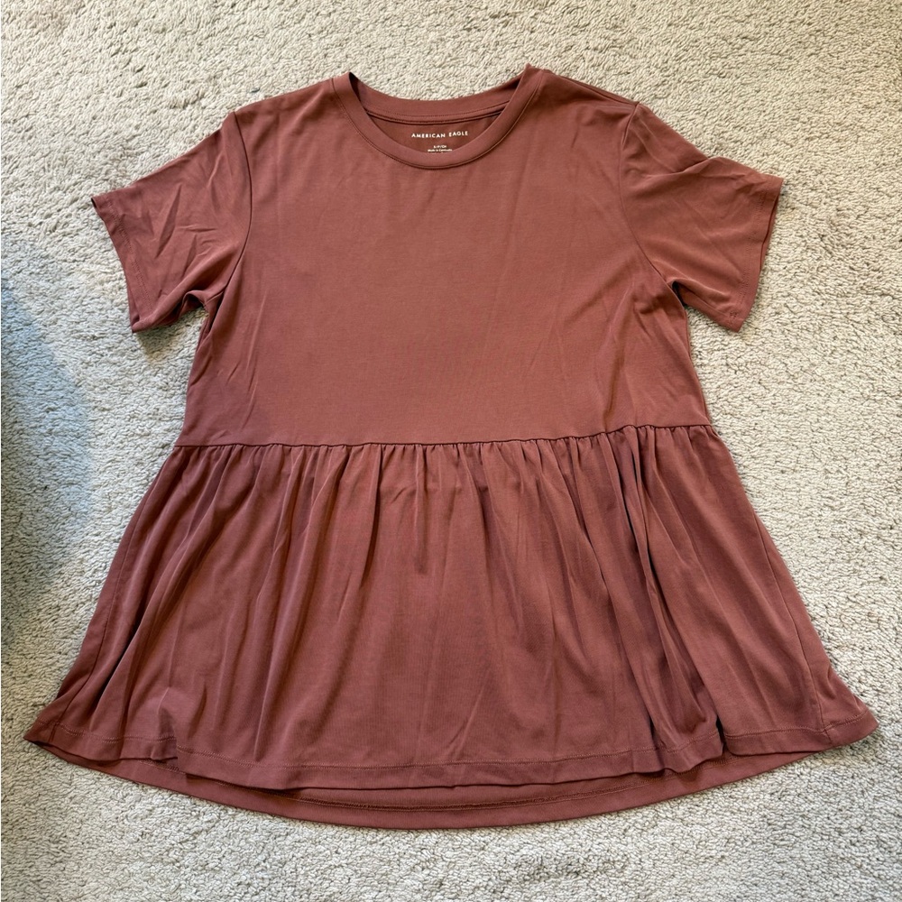 American Eagle Soft & Sexy Mauve Pink Peplum Short-Sleeve Top
